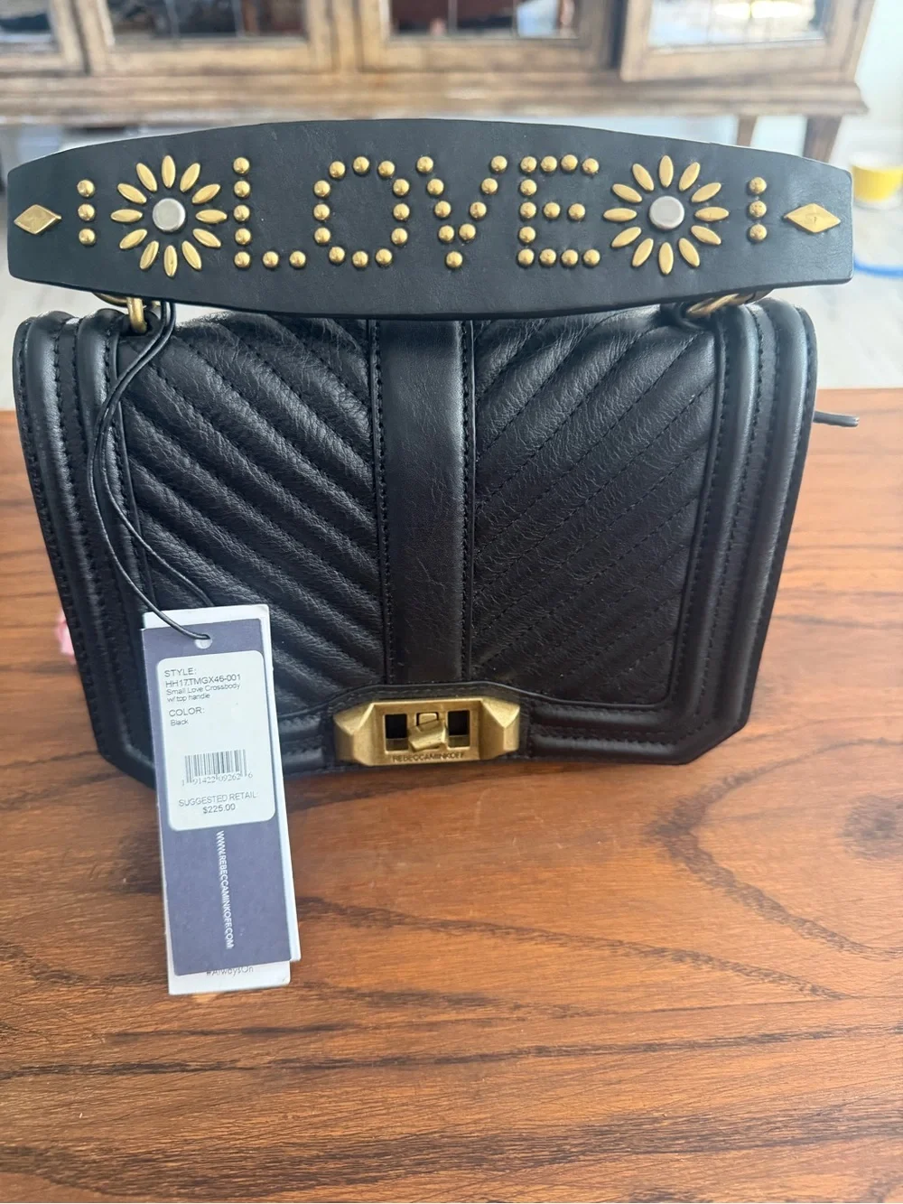 Rebecca Minkoff Black Quilted Crossbody with Gold 'LOVE' Studs